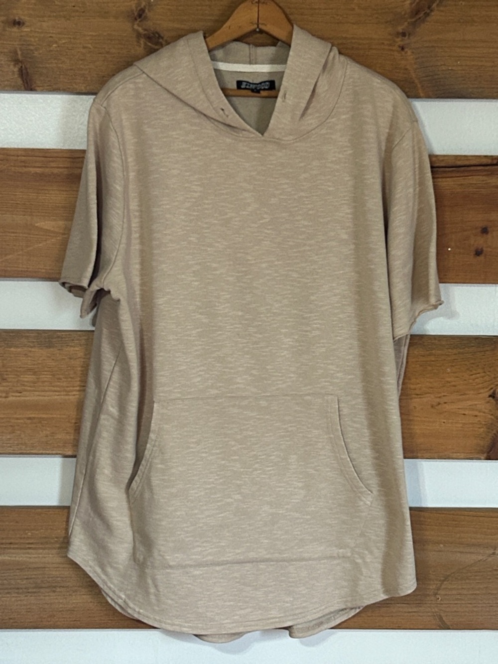 Elwood Beige/Oatmeal Short Sleeve Hoodie w/Front Pouch Size Large